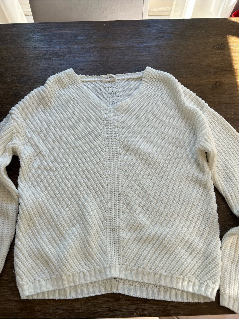 Women's Cream V-Neck Knit Sweater